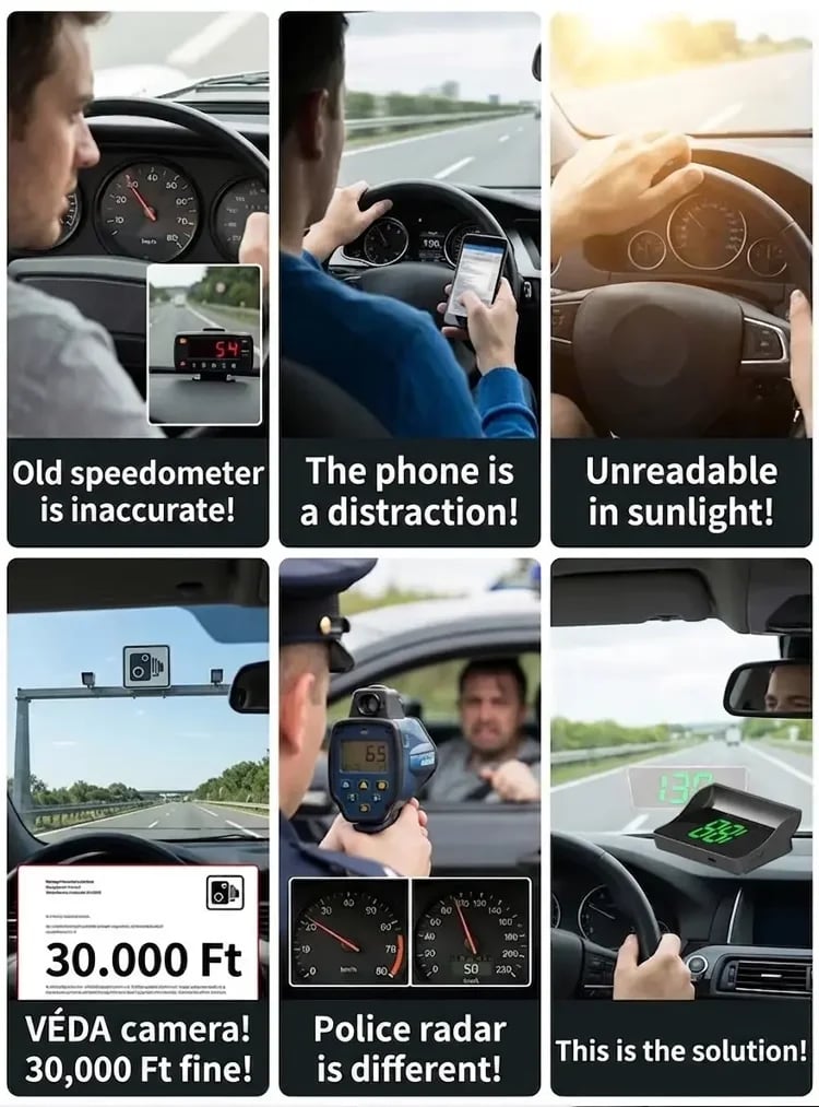 Universal GPS Car Speedometer HUD (MPH/KMH) - Plug & Play Windshield Projector for All Cars