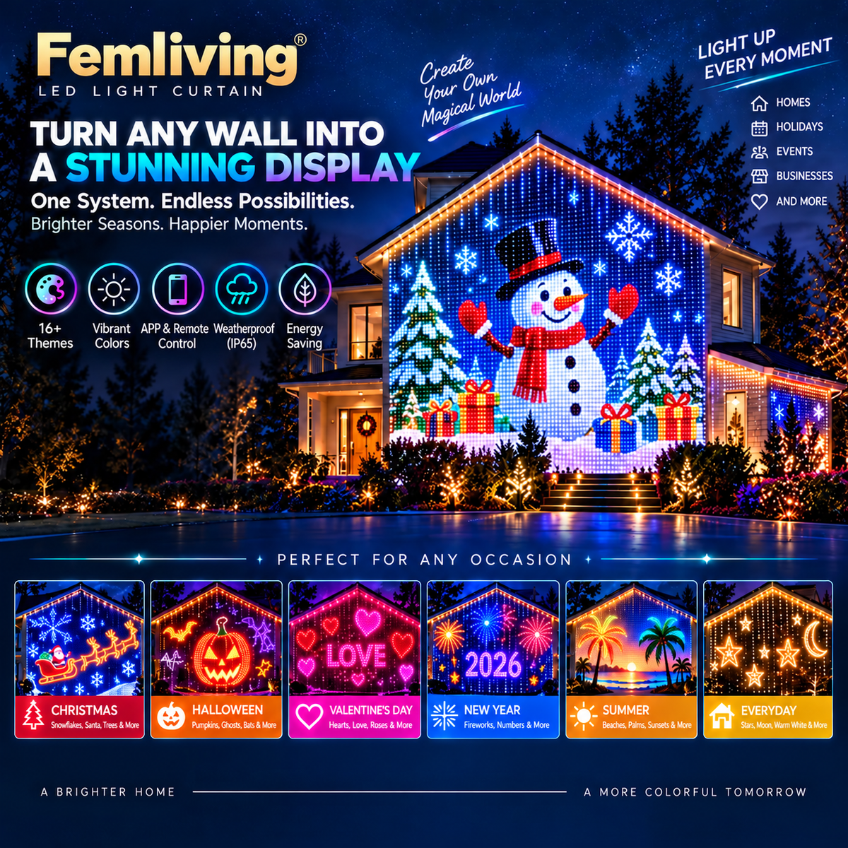 🎄📱Smart LED Curtain Lights – Upload Your Own Pictures & Animations ✨