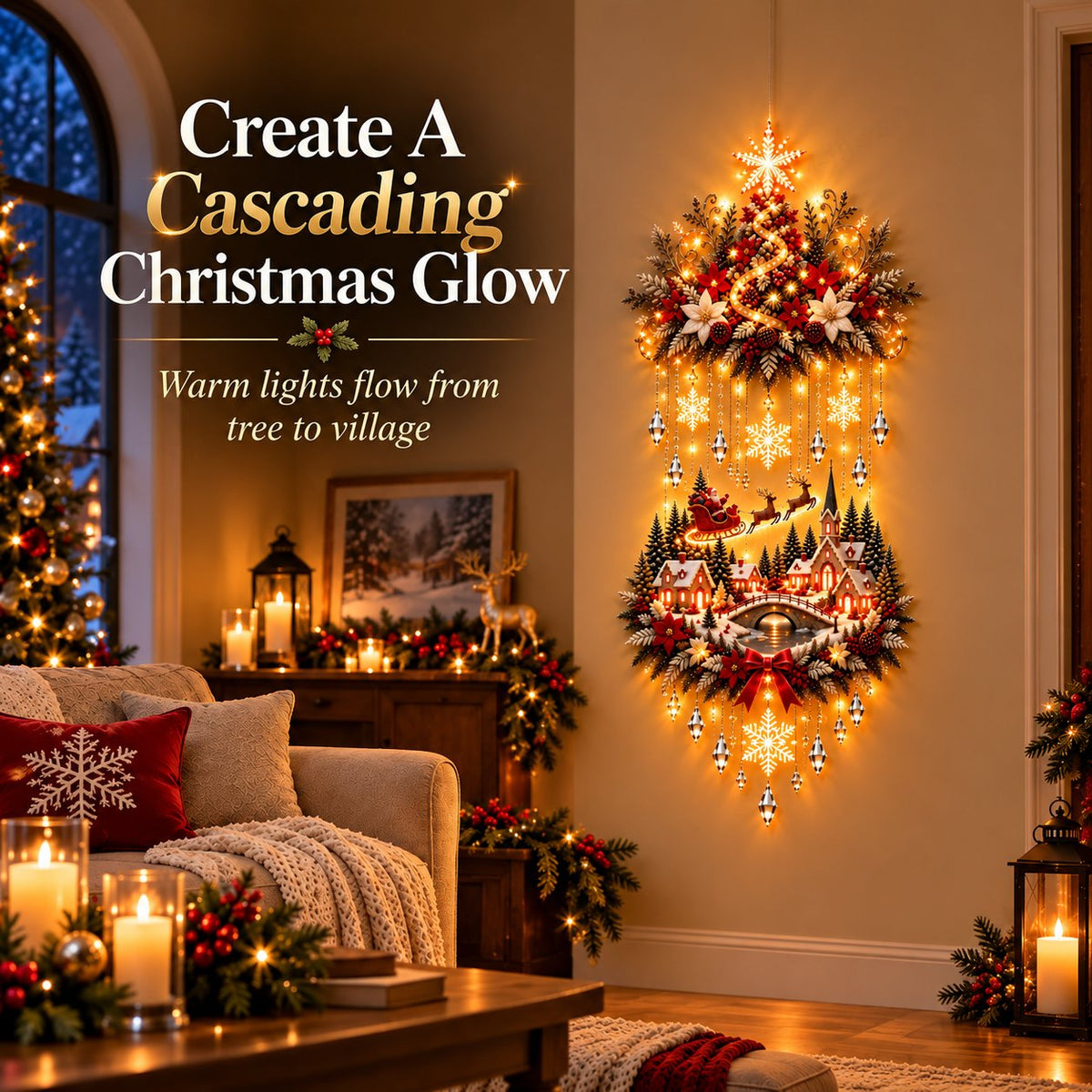 🎄2D Illuminated Christmas Village Wall Hanging – Warm LED Christmas Wall Decor for Home✨️