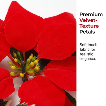 Light-Up Poinsettia Christmas Garland – Warm Festive Glow Without a Wall Socket